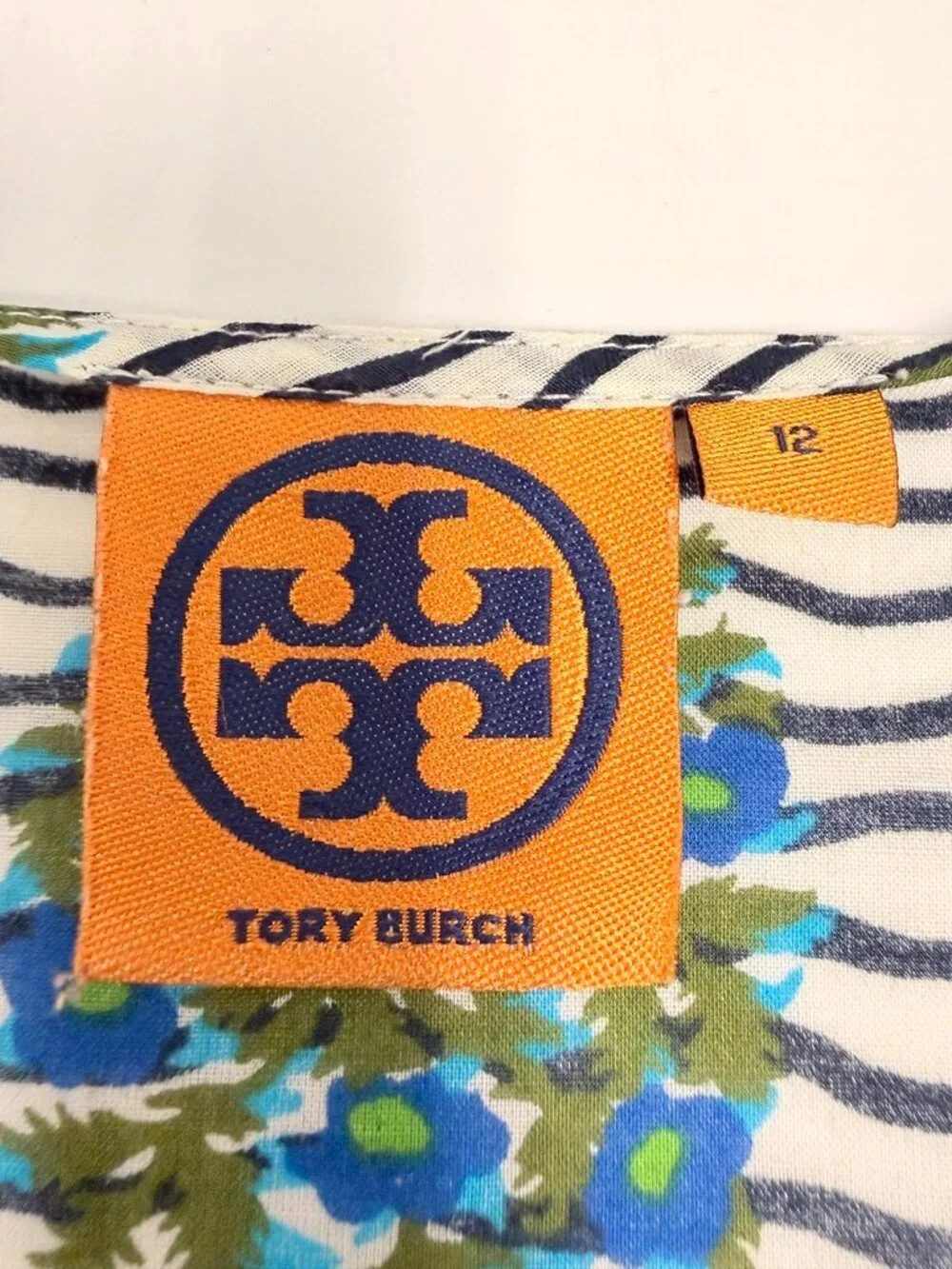 Tory Burch Blouse Women 12 Floral Stripe Tassel Boho Peasant Top Resort Work Ex